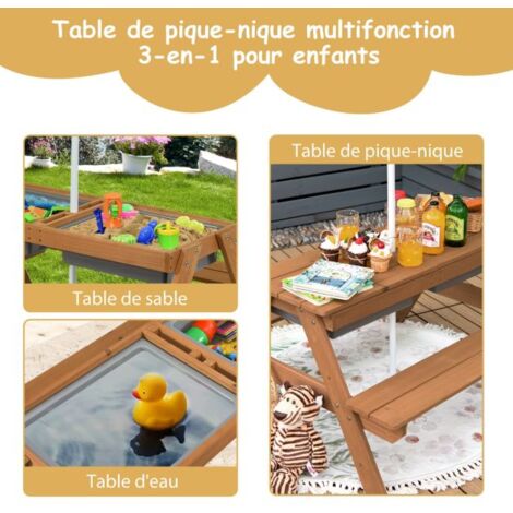 Ensemble Salon Jardin Enfant RELAX4LIFE - Table + 2 Bancs + Parasol - Sapin Naturel