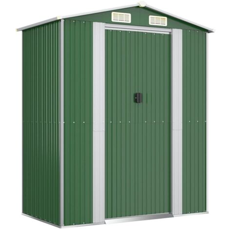 Abri de jardin cabane cabanon maison de stockage remise extérieur hangar outils robuste 192 x 108 x 223 cm acier galvanisé vert (1/5)