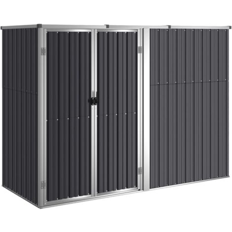Helloshop26 – Abri de jardin métal 225 x 89 x 161 cm – Acier galvanisé anthracite – Résistant aux intempéries – Design en pente pour évacuation eau (1/5)