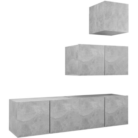 ETO- Ensemble De Meubles TV 4 Pcs Gris Béton Bois D'ingénierie