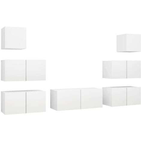 Ensemble de meubles armoire buffet TV télévision salon chambre séjour 7 pièces bois d'ingénierie blanc (1/5)