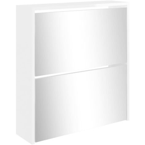 Armoire à chaussures range chaussures rangement meuble entrée couloir salon miroir 2 niveau x brillant 63 x 17 x 67 cm blanc (1/5)
