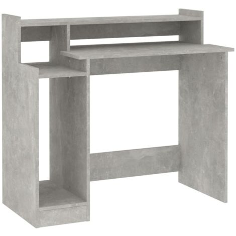 Bureau table poste de travail meuble d'ordinateur informatique étude et lumières LED 97 x 45 x 90 cm bois d'ingénierie gris (1/5)