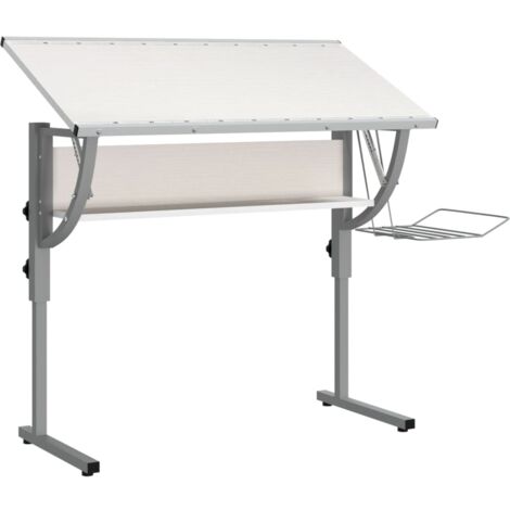 Bureau table poste de travail meuble d'ordinateur informatique étude d'artisanat et 110 x 53 x (58-87) cm blanc (1/5)