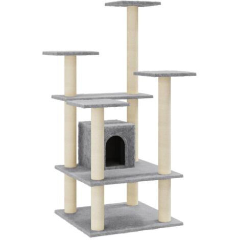 Arbre à chat meuble tour grimper jouet grattage grattoir escalade plateforme avec griffoirs en sisal clair 110 cm gris (1/5)