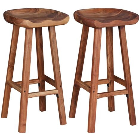 Lot de deux tabourets de bar design chaise siège bois d'acacia (1/3)