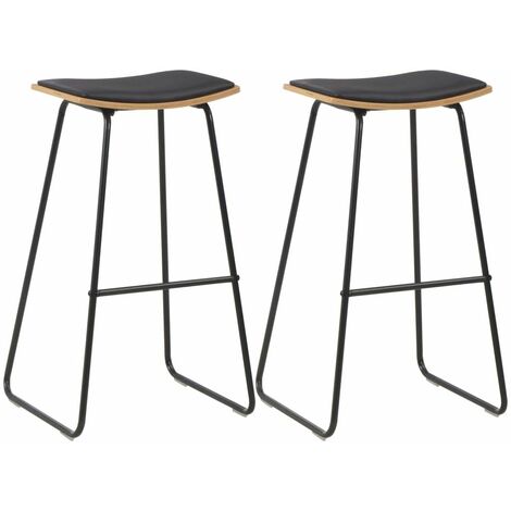 Lot de deux tabourets de bar design chaise siège synthétique noir acier (1/5)