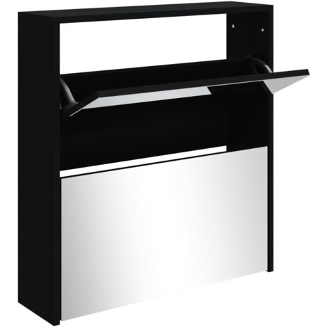 Armoire à chaussures range chaussures rangement meuble entrée couloir salon avec miroir à 2 niveau x 63 x 17 x 67 cm noir (1/5)