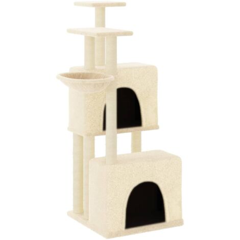 Arbre à chat meuble tour grimper jouet grattage grattoir escalade plateforme avec griffoirs en sisal 122 cm crème (1/5)