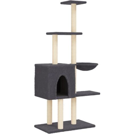 Arbre à chat meuble tour grimper jouet grattage grattoir escalade plateforme avec griffoirs en sisal foncé 145 cm gris (1/5)