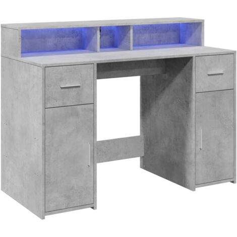 Bureau table poste de travail meuble d'ordinateur informatique étude et lumières LED 120 x 55 x 91cm bois d'ingénierie gris (1/5)