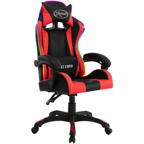 Chaise fauteuil siège pivotante de bureau informatique étude de jeux vidéo avec LED RVB et similicuir multicolore (1/5)