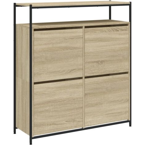 Armoire à chaussures range chaussures rangement meuble entrée couloir salon 4 tiroirs rabattables sonoma brun (1/5)