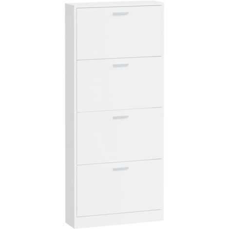 Armoire à chaussures range chaussures rangement meuble entrée couloir salon brillant 59 x 17 x 150 cm bois ingénierie blanc (1/5)