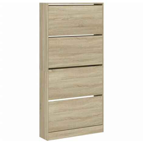 Armoire à chaussures range chaussures rangement meuble entrée couloir salon 4 tiroirs rabattables sonoma brun (1/5)