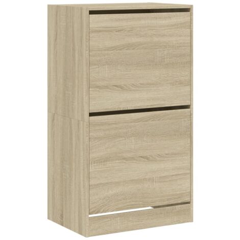 Armoire à chaussures range chaussures rangement meuble entrée couloir salon 2 tiroirs rabattables sonoma brun (1/5)
