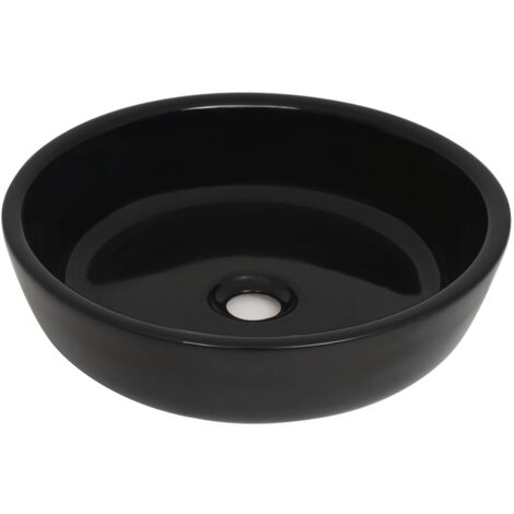 Lavabo vasque rond 42 x 12 cm céramique noir (1/4)
