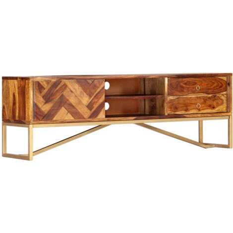 Festnight Meuble TV Armoire de TV en Bois Massif avec Finition en Sesham 120 x 30 x 40 cm