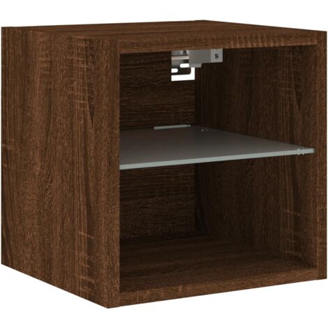 Meuble TV multimédia étagère télévision buffet téléviseur salle à manger salon chambre mural avec lumières LED chêne 30 x 28,5 x 30 cm brun (1/5)