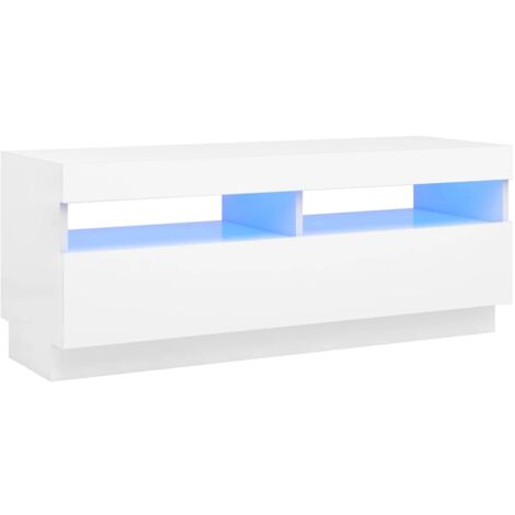 Meuble TV multimédia étagère télévision buffet téléviseur salle à manger salon chambre avec lumières LED 100 x 35 x 40 cm blanc (1/4)