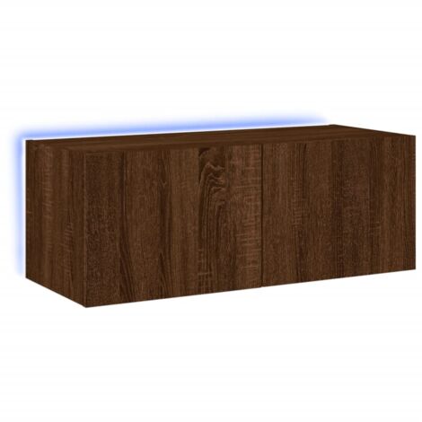 Meuble TV multimédia étagère télévision buffet téléviseur salle à manger salon chambre mural avec lumières LED chêne 80 x 35 x 31 cm brun (1/5)