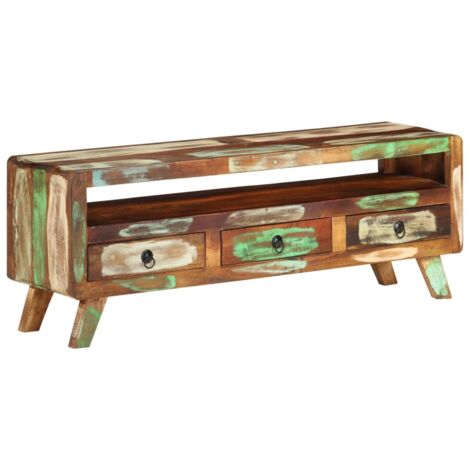 Meuble TV multimédia étagère télévision buffet téléviseur salle à manger salon chambre Multicolore 110 x 30 x 40 cm bois massif de récupération multicolore (1/5)
