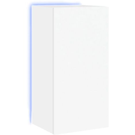 Meuble TV multimédia étagère télévision buffet téléviseur salle à manger salon chambre mural avec lumières LED 40,5 x 35 x 80 cm blanc (1/5)
