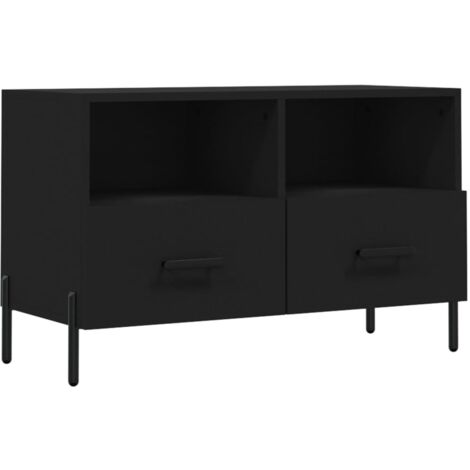 Meuble TV multimédia étagère télévision buffet téléviseur salle à manger salon chambre 80 x 36 x 50 cm bois d'ingénierie noir (1/5)