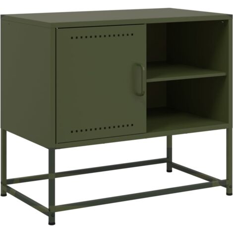 Meuble TV multimédia étagère télévision buffet téléviseur salle à manger salon chambre jaune moutarde 100,5 x 39 x 60,5 cm acier jaune (1/5)