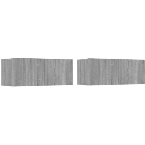 Meubles TV multimédia étagère télévision buffet téléviseur salle à manger salon chambre 2 pièces sonoma 80 x 30 x 30 cm bois d'ingénierie gris (1/5)