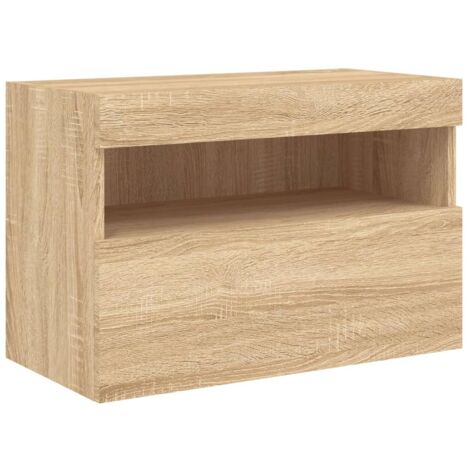 Meuble TV multimédia étagère télévision buffet téléviseur salle à manger salon chambre mural avec lumières LED chêne sonoma 60 x 30 x 40 cm brun (1/5)
