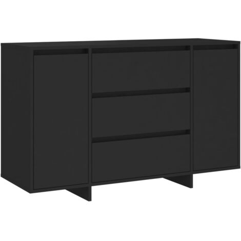 Buffet bahut commode armoire meuble de rangement organisateur cuisine salle de séjour salon avec 3 tiroirs 120 x 41 x 75 cm bois d'ingénierie noir (1/5)