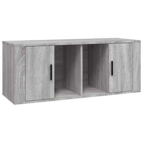 Meuble TV multimédia étagère télévision buffet téléviseur salle à manger salon chambre sonoma 100 x 35 x 40 cm bois d'ingénierie gris (1/5)