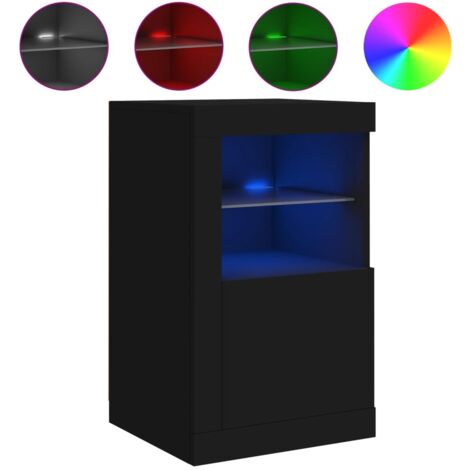 Sweiko Meuble TV Bas avec éclairage LED, Commode avec Beaucoup d'espace de Rangement, Forme Unique avec Surfaces en Verre, Design Moderne (Natural, 200 L x 35 B x 60 H
