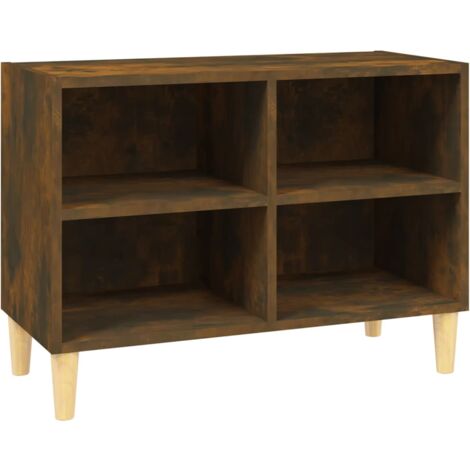 Meuble TV multimédia étagère télévision buffet téléviseur salle à manger salon chambre avec pieds en bois massif chêne fumé 69,5 x 30 x 50 cm brun (1/5)