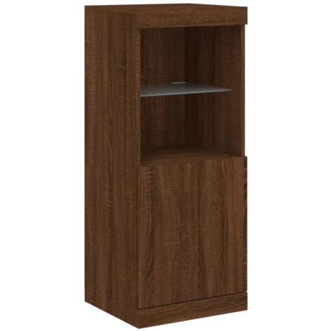 Buffet bahut commode armoire meuble de rangement organisateur cuisine salle de séjour salon avec lumières LED 41 x 37 x 100 cm marron (1/5)