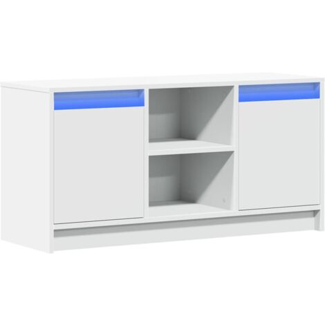 Meuble TV multimédia étagère télévision buffet téléviseur salle à manger salon chambre avec LED 100 x 34 x 50 cm bois d'ingénierie blanc (1/5)