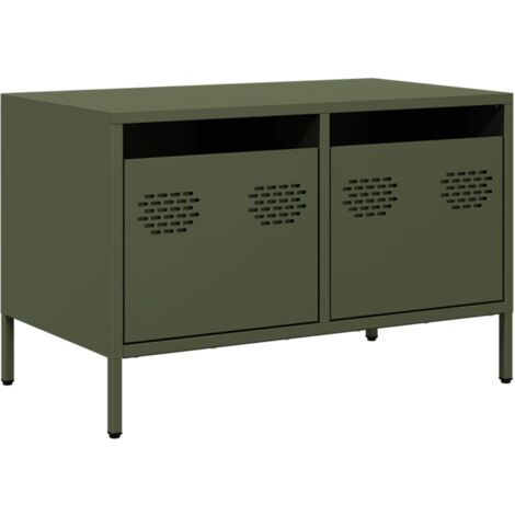 Meuble TV multimédia étagère télévision buffet téléviseur salle à manger salon chambre olive 68 x 39 x 43,5 cm acier laminé à froid vert (1/5)