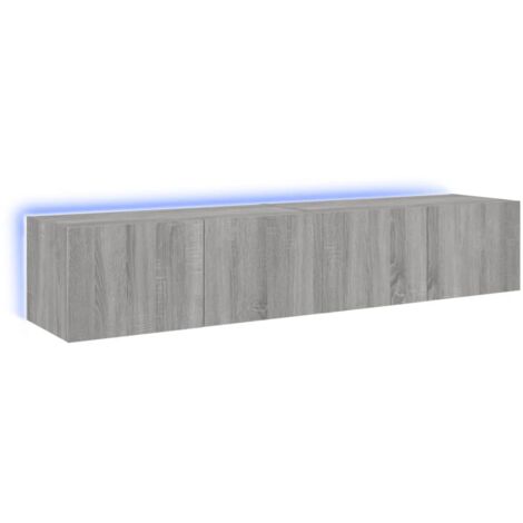 Meubles TV muraux multimédia étagère télévision buffet téléviseur salle à manger salon chambre et lumières LED 2 pièces sonoma 80 x 35 x 31 cm gris (1/5)