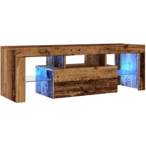Meuble TV multimédia étagère télévision buffet téléviseur salle à manger salon chambre avec lumières LED vieux bois bois d'ingénierie brun (1/5)