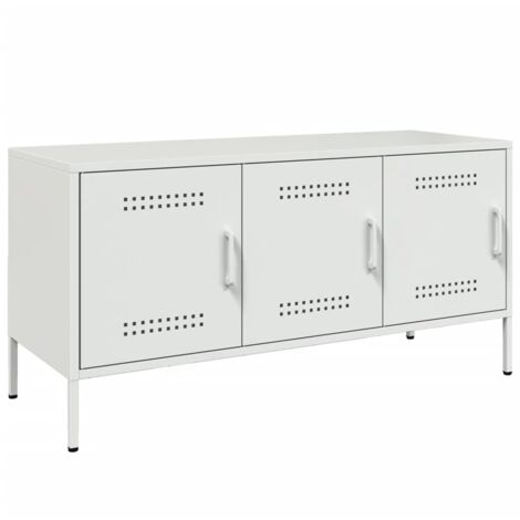 Meuble TV multimédia étagère télévision buffet téléviseur salle à manger salon chambre 100,5 x 39 x 50,5 cm acier blanc (1/5)