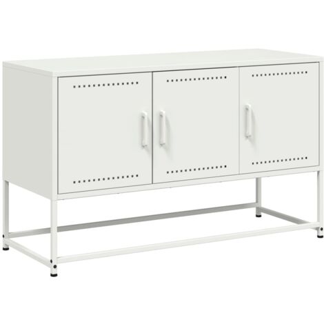 Meuble TV multimédia étagère télévision buffet téléviseur salle à manger salon chambre 100,5 x 39 x 60,5 cm acier blanc (1/5)
