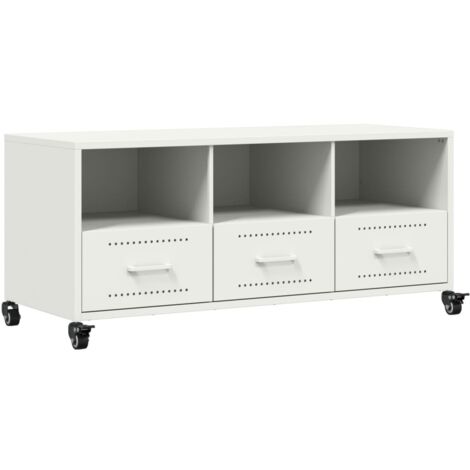 Meuble TV multimédia étagère télévision buffet téléviseur salle à manger salon chambre 100,5 x 39 x 43,5 cm acier blanc (1/5)