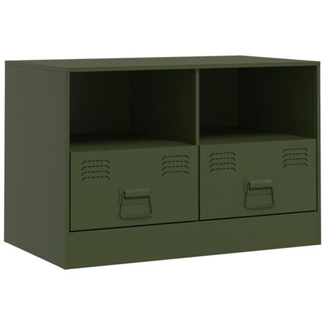Meuble TV multimédia étagère télévision buffet téléviseur salle à manger salon chambre olive 67 x 39 x 44 cm acier vert (1/5)