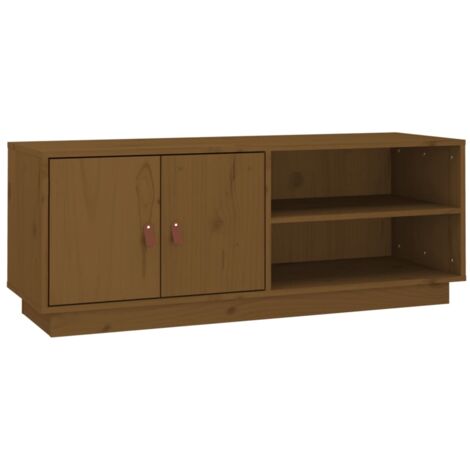 Meuble TV multimédia étagère télévision buffet téléviseur salle à manger salon chambre miel 105 x 34 x 40 cm bois de pin massif brun (1/5)