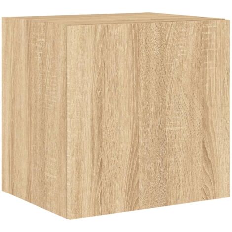 Meuble TV multimédia étagère télévision buffet téléviseur salle à manger salon chambre mural avec lumières LED chêne sonoma 40,5 x 35 x 40 cm brun (1/5)