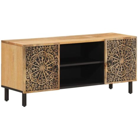 Meuble TV multimédia étagère télévision buffet téléviseur salle à manger salon chambre 105 x 33 x 46 cm bois massif de manguier brun (1/5)