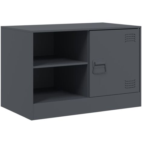 Meuble TV multimédia étagère télévision buffet téléviseur salle à manger salon chambre anthracite 67 x 39 x 44 cm acier anthracite (1/5)