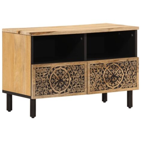 Meuble TV multimédia étagère télévision buffet téléviseur salle à manger salon chambre 70 x 33 x 46 cm bois massif de manguier brun (1/5)