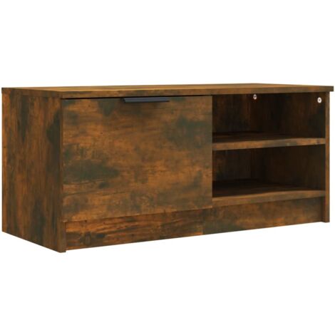 Meuble TV multimédia étagère télévision buffet téléviseur salle à manger salon chambre chêne fumé 80 x 35 x 36,5 cm bois d'ingénierie brun (1/5)